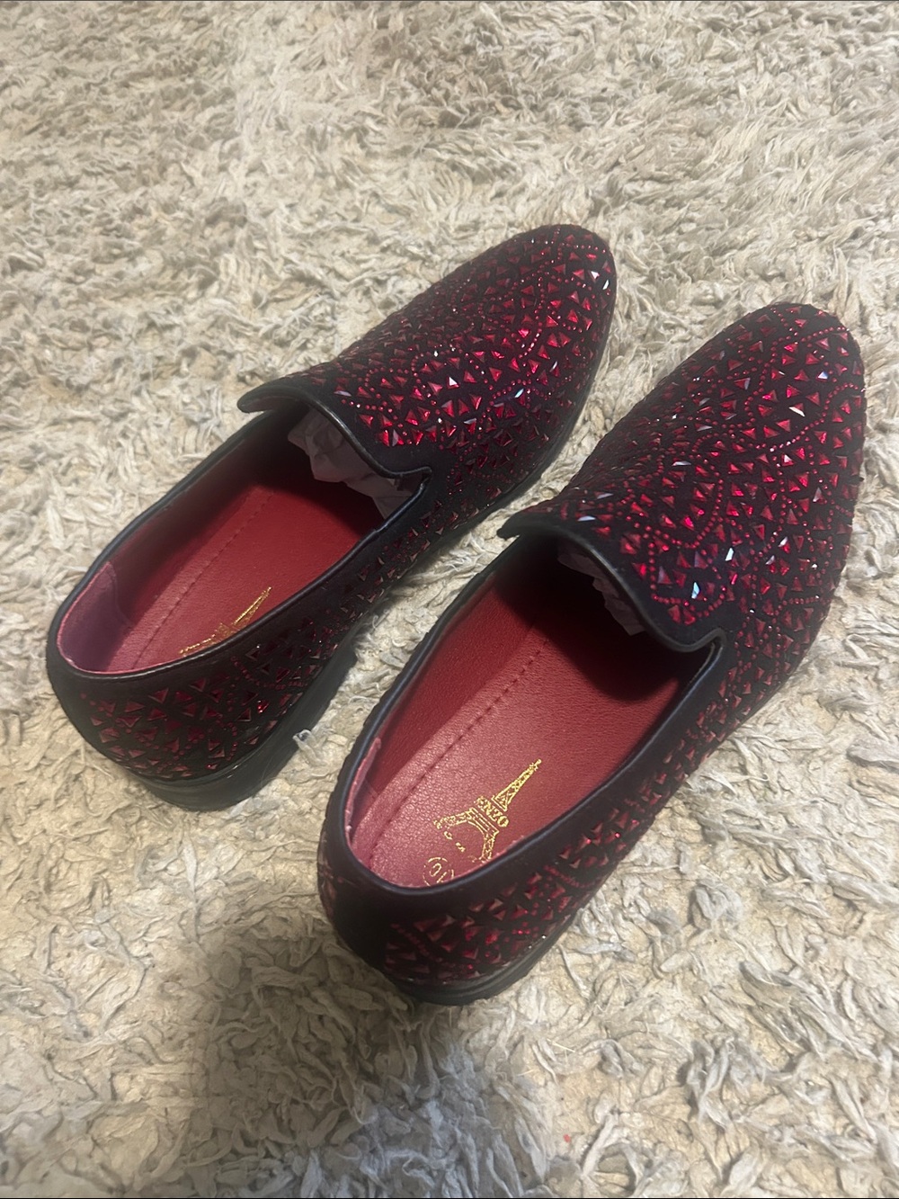 Aris Men's Red and Black Embellished Slip-On Loafers